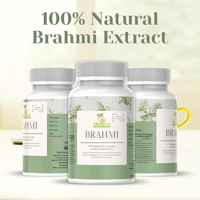 Brahmi Capsules – 120 Count | Herbal Brain & Wellness Support | Whole Green Superfood | Non-GMO, Gluten-Free