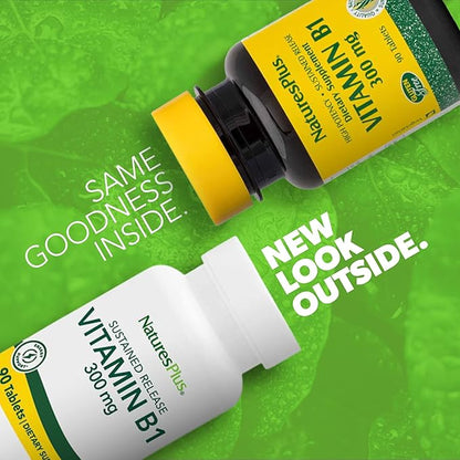 Natures Plus Vitamin B1 (Thiamin HCI), Sustained Release - 300 mg, 90 Vegetarian Tablets - Gluten-Free - 90 Servings