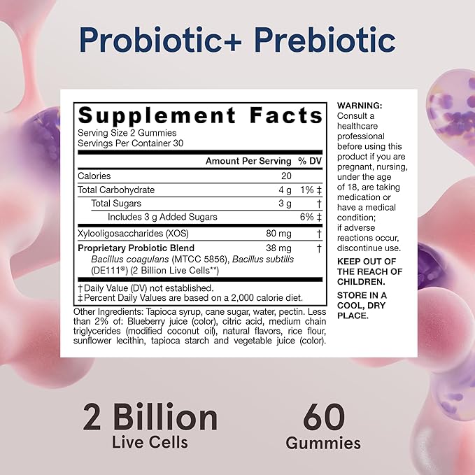 Jarrow Formulas Probiotic+ Prebiotic 2 Billion Live Cells Supplement, Digestive Health and Immune Support, 60 BlackBerry Flavor Probiotic+ Prebiotic Gummies, 30 Day Supply