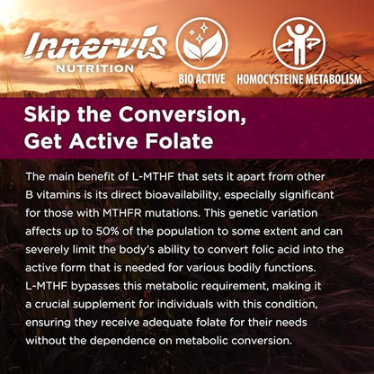 Bioavailable Active Form Folate L-5-MTHF BioActive Vitamin B9 Support Brain Health120 Vegetable Capsules Supplement