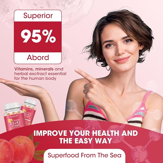 Vitamin D3 10000 IU + K2 (MK7) 200mcg w/Calcium Magnesium Zinc Elderberry & Inulin-Highly Bioavailable-Enhanced Absorption for Immune & Bone Support- K2 D3 Vitamin Supplement-Vegan Gummies