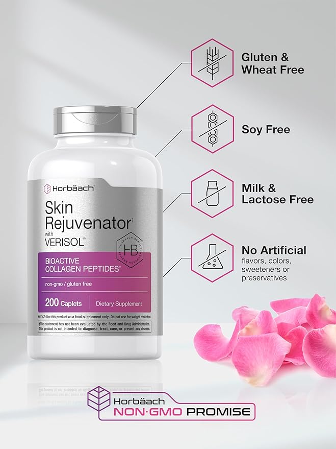 Horbäach Skin Rejuvenator with Verisol | Bioactive Collagen Peptides | 200 Caplets | Non-GMO, Gluten Free Supplement