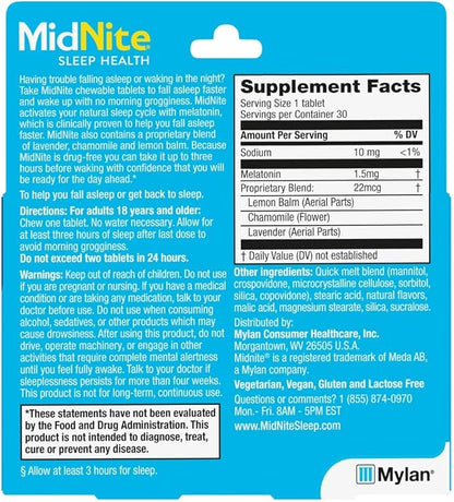 MidNite Natural Sleep Supplement, Chewable Tablets, Cherry Flavored, 30 Count (Pack of 2)
