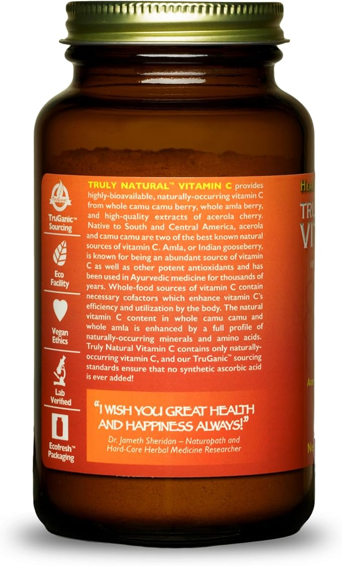 HEALTHFORCE SUPERFOODS Truly Natural Vitamin C - Immune Support Supplement with Camu Camu Berry - Vitamin C Supplement for Immune Health - Vegan, Non-GMO - 180 Grams, 30 Servings