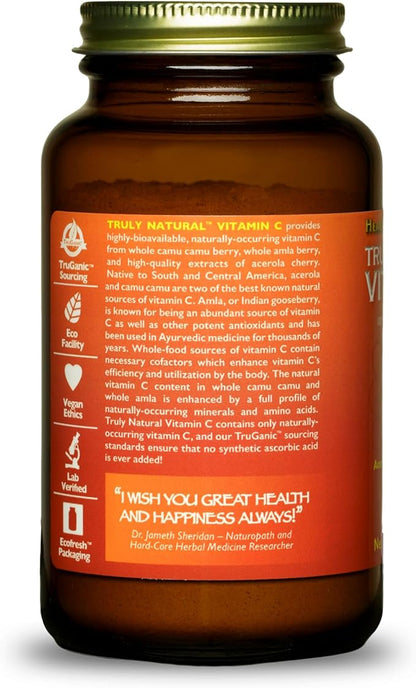 HEALTHFORCE SUPERFOODS Truly Natural Vitamin C - Immune Support Supplement with Camu Camu Berry - Vitamin C Supplement for Immune Health - Vegan, Non-GMO - 180 Grams, 30 Servings