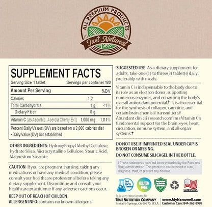 Acerola Cherry Vitamin C 1000mg, Immune Support - 180 Tablets X 4 Bottles (720 Count)