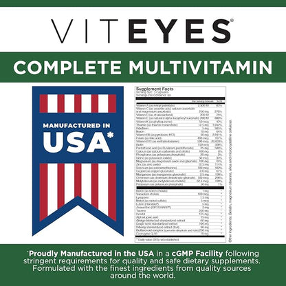 Viteyes Complete Eye & Total Body Health Multivitamin Nutritional Supplement, 180 Capsules, White