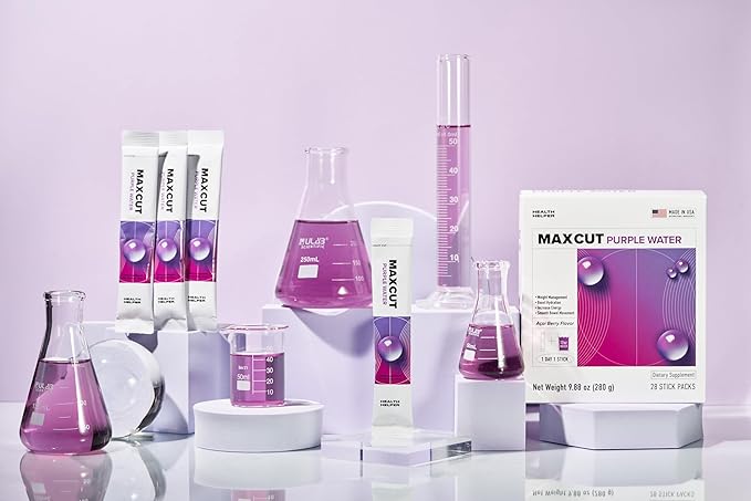 Maxcut Purple Water: 4-in-1 Natural Supplement for Effective Weight Management and Metabolism, Prebiotic Gut Health, Hydration, Natural Energy - All Free from Gluten, Dairy, Sugar, Soy, and Caffeine
