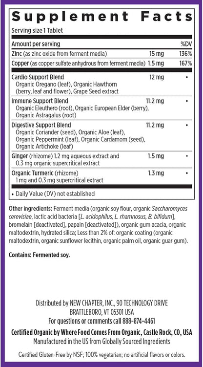 New Chapter Zinc Supplement, Fermented Zinc Complex, ONE Daily for Immune Support + Skin Health, Mineral-Balancing Formula Rich in Copper, Easy to Swallow & Digest, 90 Count (3 Month Supply)