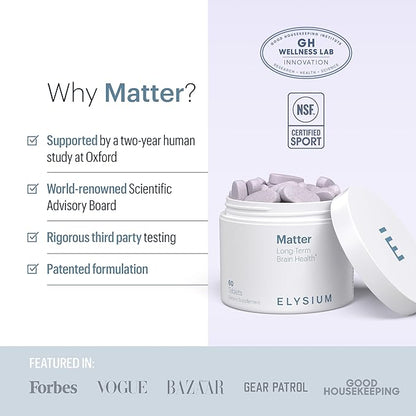 ELYSIUM Matter - 30 Servings - Brain Supplement for Memory and Focus Omega 3 Supplement + DHA - Vitamins to Support Brain Health and Memory