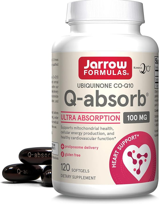 Jarrow Formulas Q-absorb Co-Q10 100 mg, Dietary Supplement, Antioxidant Support for Mitochondrial Health, Cellular Energy Production and Cardiovascular Health, 120 Softgels, 120 Day Supply