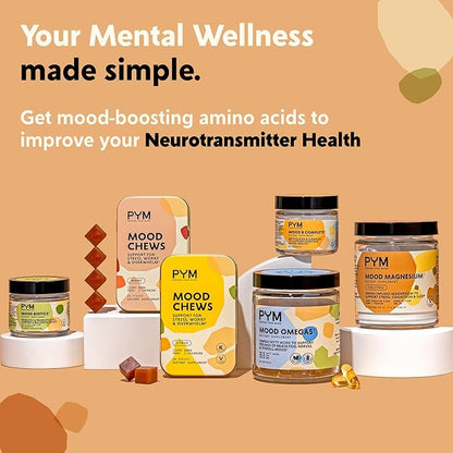 PYM Citrus Mood Chews Support for Stress, Worry & Overwhelm, 120 Count | 130mg GABA, 90mg L-Theanine | Vegan, Non-GMO, Gluten-Free, No Added Sugar | All-Natural Mood Balance Supplement Made in USA