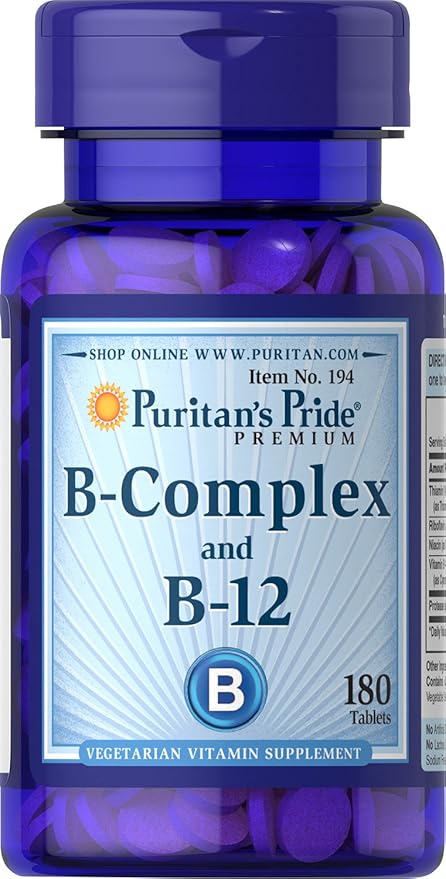 Puritan's Pride Premium Vitamin B-Complex and Vitamin B-12, Vegetarian Dietary Supplement for Cellular Energy Production, Maintains Health of Skin and Nerves Support, 180 Tablets