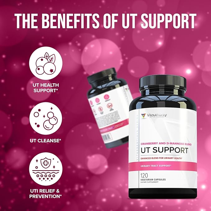 Vitauthority Fast Acting UTI Support Capsules- Cranberry Juice Powder for Utinary Tract Health and Preventitive Support- Enhanced Blend Promotes Urinary Health- 120 Vegetarian Capsules