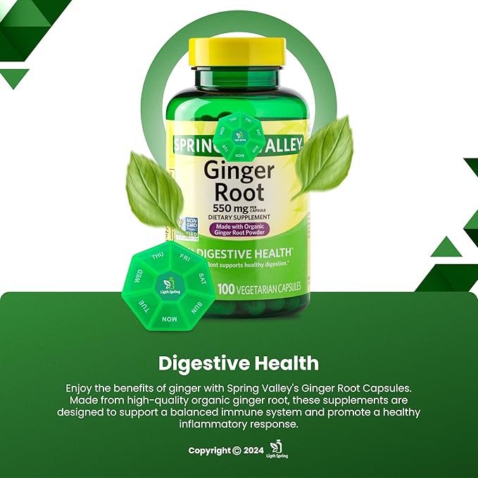 Ginger Root 550 mg, 100 Vegetarian Capsules with Bundle Exclusive Vitamins & Minerals - A to Z - Better Ligth&Spring Guide