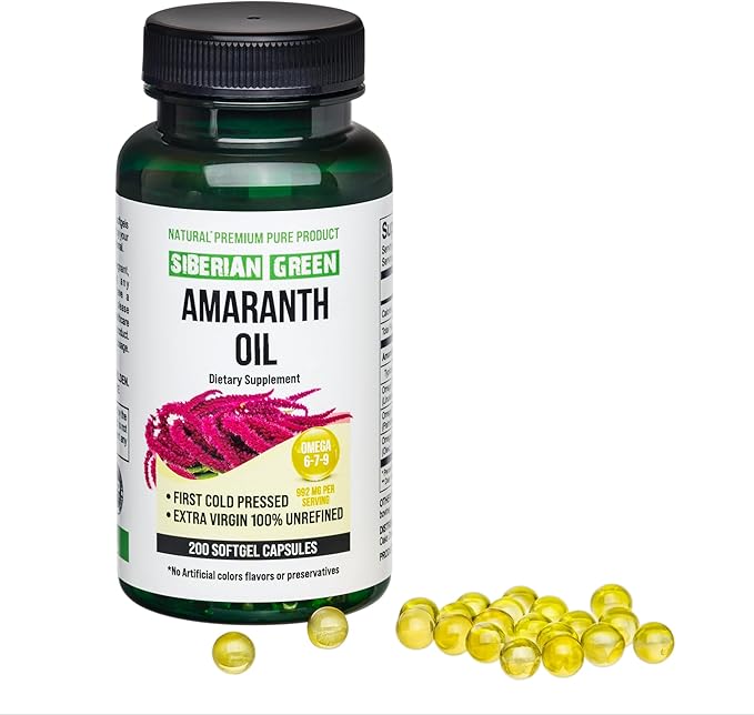 Amaranth Seed Oil Capsules 200 Softgels Wild Harvested Siberia Altai Cold Pressed Unrefined