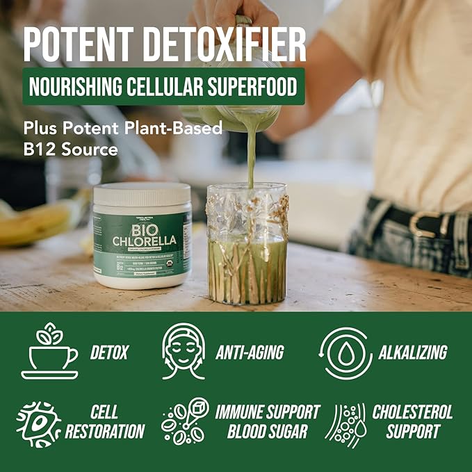 Organic Chlorella Powder – Raw & Sun-Grown – Nutrient-Dense Green Algae with CGF (Chlorella Growth Factor), Supports Overall Well-Being and Vitality – Vegan-Friendly – 75 Servings (225g)