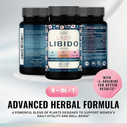 Lady Libido Supplement for Women Support Mood, Drive & Energy, with Hornygoatweed & Maca Root | Female Libido Booster for Women | Hormone Balance Pills to Relieve Stress & Reduce Dryness - 60 Capsules