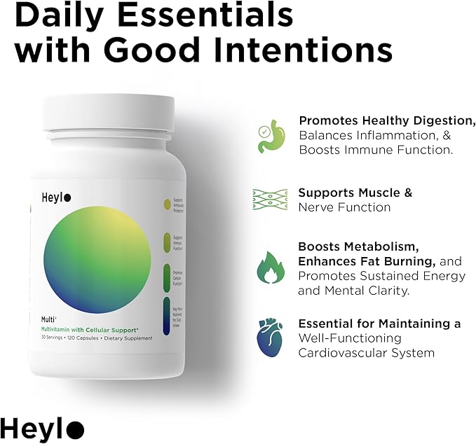 Heylo Multi+ Advanced Multivitamin Supplement – Boosts Energy, Enhances Immune Support, Provides Antioxidant Protection, Promotes Detoxification, with Vitamins, Minerals, Phytonutrients, 120 Capsules