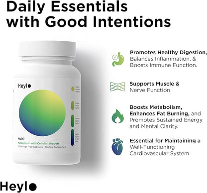 Heylo Multi+ Advanced Multivitamin Supplement – Boosts Energy, Enhances Immune Support, Provides Antioxidant Protection, Promotes Detoxification, with Vitamins, Minerals, Phytonutrients, 120 Capsules