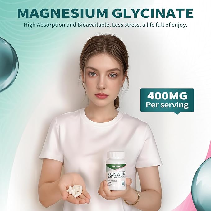 Magnesium Glycinate 400 MG per Serving 100% Chelated for High Absorption, Gentle On Stomach, Non-GMO, 90 Vegetarian Capsules