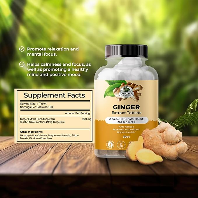 Ginger Root Extract Tablets 200 mg - 10% Gingerols, 20 mg per Tablet, 30 Tablets