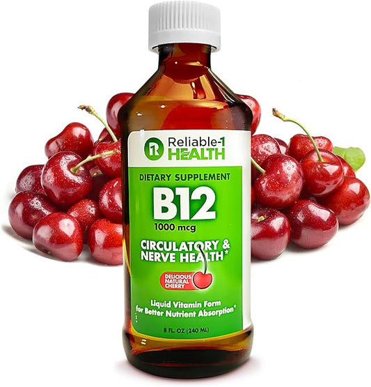 Reliable-1 Laboratories Liquid Vitamin B12 Daily Supplement 1000mcg for Adult Men & Women - Natural Cherry Flavor