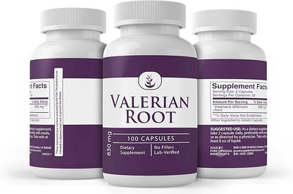 PURE ORIGINAL INGREDIENTS Valerian Root, (100 Capsules) Always Pure, No Additives Or Fillers, Lab Verified