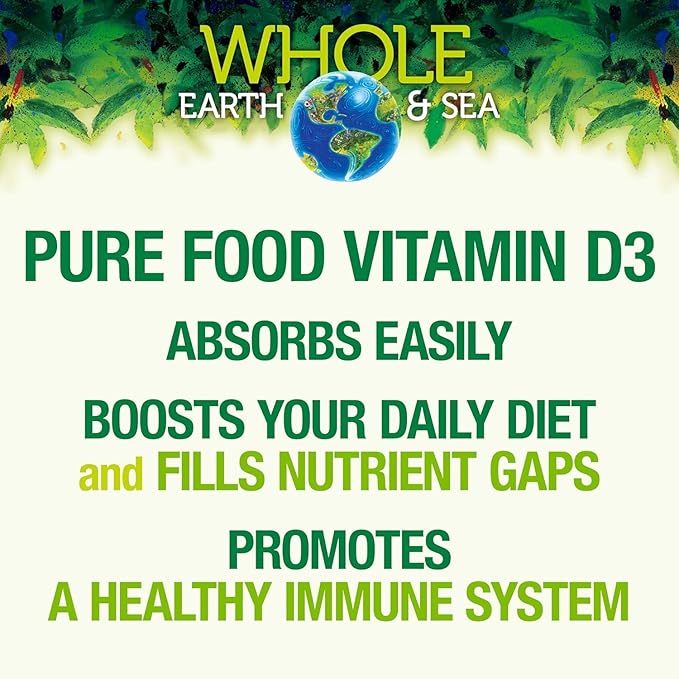 Natural Factors Whole Earth & Sea Vitamin D3 125mcg (5,000 IU), Vegan Bioenhanced, 60 Vegetarian Capsules