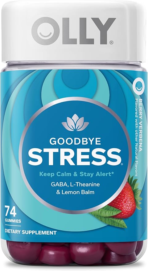 OLLY Goodbye Stress Gummy, GABA, L-Theanine, Lemon Balm, Stress Relief Supplement, Berry - 74 Count