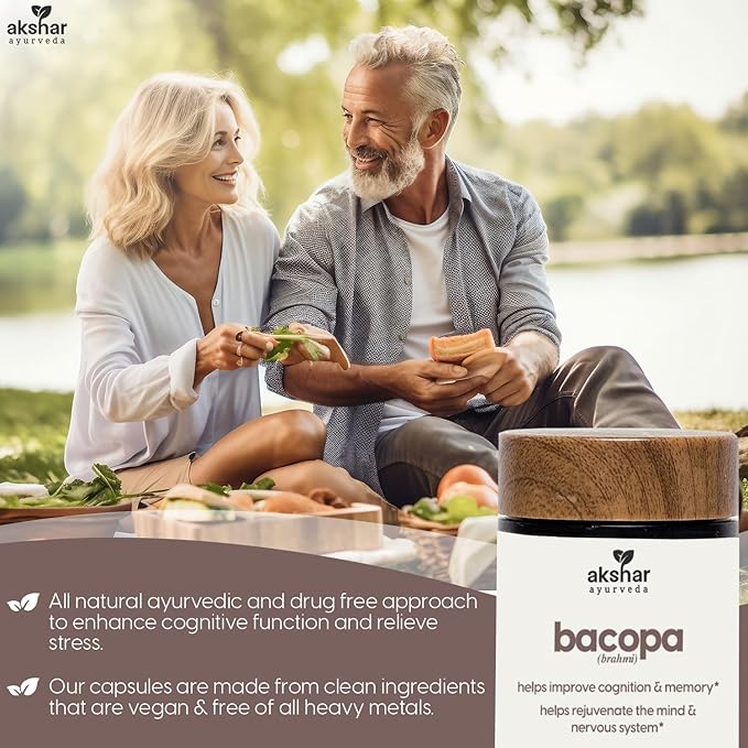 AKSHAR Ayurveda - Bacopa 500mg Brahmi Supplement, Rejuvenate System - Bacopa Pills to Support Cognitive Function for Adults - Vegan Cruelty Free Bacopa Monnieri (60 Count)