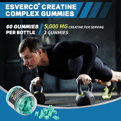 Creatine Monohydrate Gummies 5g, Muscle Growth, Creatine Gummy Supplements, L-Taurine Vitamin B12, Gain Energy, Workout Supplement, Sugar Free, Non-Sticky, Vegan for Men & Women Blueberry 60 Count