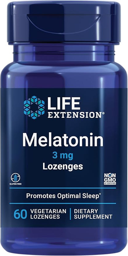 Life Extension Melatonin, 3 mg, Optimal Sleep Support, Healthy circadian Rhythms, Cellular Defense, Gluten-Free, Non-GMO, Vegetarian, 60 chewable lozenges