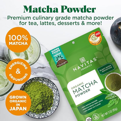 Navitas Organics Matcha Powder, 3 oz. Bag, 85 Servings — Premium Culinary Grade, Organic, Non-GMO, Gluten-Free