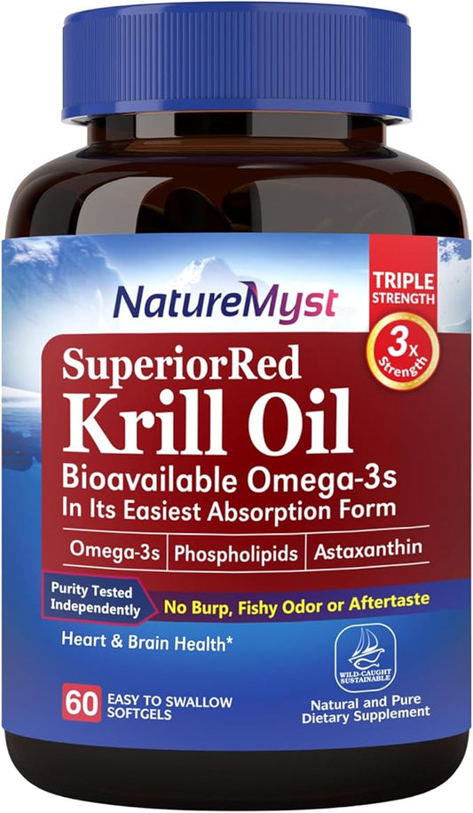 Antarctic Krill Oil 1000 mg Softgels, Krill Oil Omega-3s, EPA, DHA, Astaxanthin & Phospholipids, Brain, Heart Health, 60 Softgels, Non-GMO, No Gluten, Made in The USA