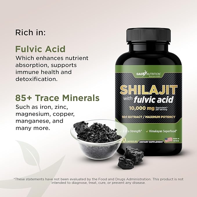 Gade Nutrition Pure Shilajit Capsules | Himalayan Shilajit with Fulvic Acid and Essential Minerals to Combat Fatigue | Veggie Capsules | Made in USA