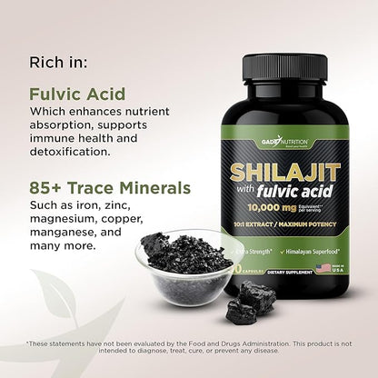 Gade Nutrition Pure Shilajit Capsules | Himalayan Shilajit with Fulvic Acid and Essential Minerals to Combat Fatigue | Veggie Capsules | Made in USA