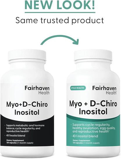 Fairhaven Health Myo-Inositol and D-Chiro Inositol Supplement for Women | 40:1 Ratio | Female Fertility Supplement for Women and Hormone Balance* | Vegan | 120 Myo & D-Chiro Inositol Capsules
