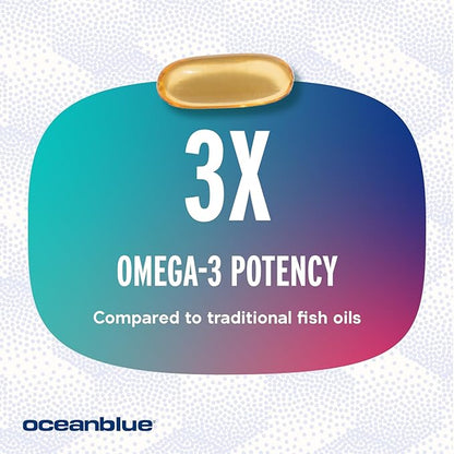 Oceanblue Professional Omega-3 2100 with Vitamin D3 – 60 ct – Triple Strength Burpless Fish Oil Supplement with High-Potency EPA, DHA, DPA and Vitamin D3 – Wild-Caught – Orange Flavor (30 Servings)