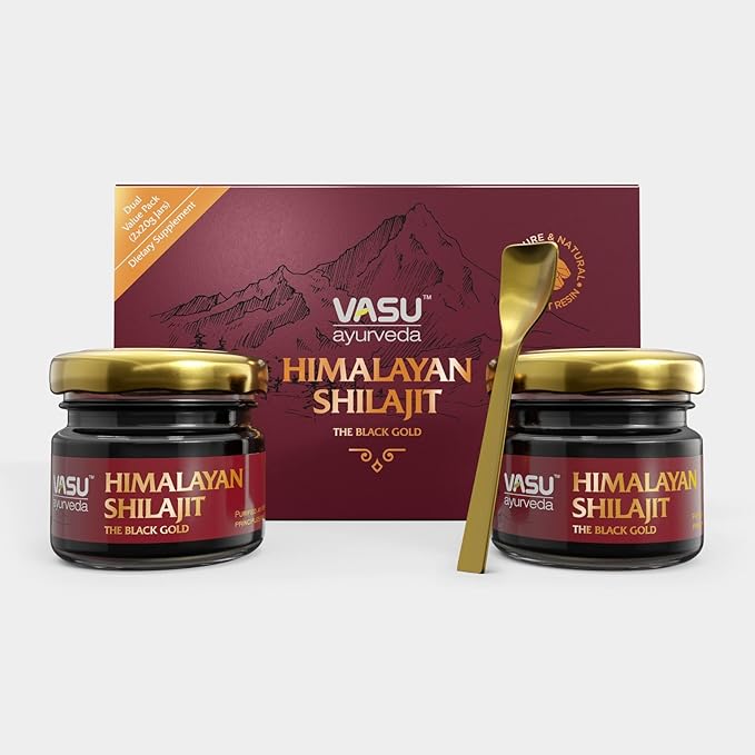 VASU Ayurveda Himalayan Shilajit Resin 400mg – Lab Tested Natural Energy Booster with Fulvic Acid & 85+ Trace Minerals – Pure Shilajit for Men & Women – 100 Days Supply for Strength & Stamina (2-Pack)