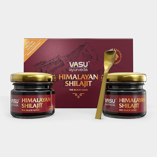 VASU Ayurveda Himalayan Shilajit Resin 400mg – Lab Tested Natural Energy Booster with Fulvic Acid & 85+ Trace Minerals – Pure Shilajit for Men & Women – 100 Days Supply for Strength & Stamina (2-Pack)