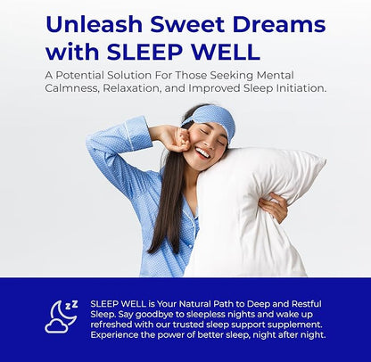 Sleep Well | Natural Sleep Aid with Magnesium Glycinate, Valerian Root, and Chamomile | Non-Habit Forming | 60 Capsules - 30 Nights of Restful Sleep