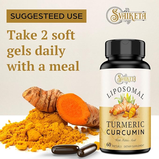 Liposomal Turmeric Curcumin Supplement - 2000mg, 95% Curcuminoid Extract with Piperine - 60 Softgels (2 Bottle)