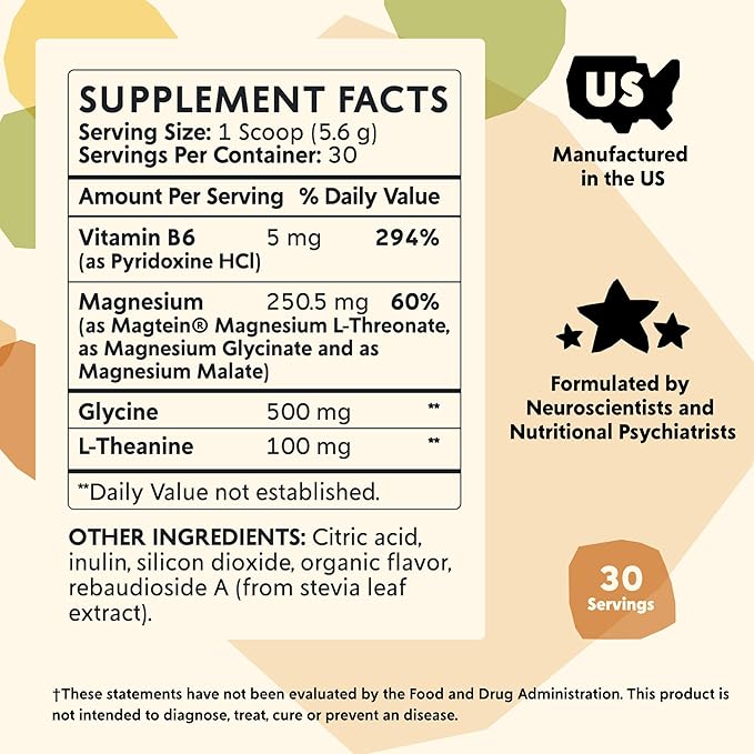 PYM Mood Magnesium Powder (30-Servings) Magnesium Glycinate, L-Threonate & Malate Powder | Aid & Mood Support Supplement for Stress