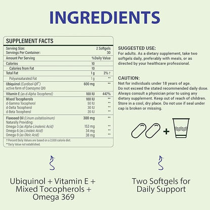 CoQ10 600mg Softgels | High Absorption CoQ10 Ubiquinol Supplement | Reduced Form Enhanced with Vitamin E & Omega 3 6 9 | Antioxidant Powerhouse Good for Health| 240 Softgels