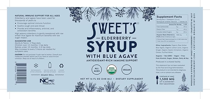 Elderberry Syrup with Blue Agave | Immune Support | USDA Organic Certified | Non-GMO | Vegan | Gluten-Free (16 oz)