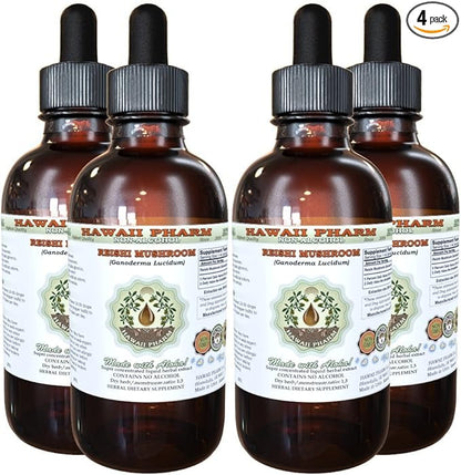 Reishi Alcohol-Free Liquid Extract - Tonic of Emperors, Organic Reishi Mushroom (Ganoderma Lucidum) Dried Mushroom Glycerite Natural Herbal Supplement, Hawaii Pharm, USA 4x4 fl.oz