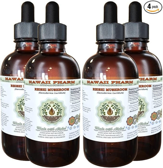 Reishi Alcohol-Free Liquid Extract - Tonic of Emperors, Organic Reishi Mushroom (Ganoderma Lucidum) Dried Mushroom Glycerite Natural Herbal Supplement, Hawaii Pharm, USA 4x4 fl.oz
