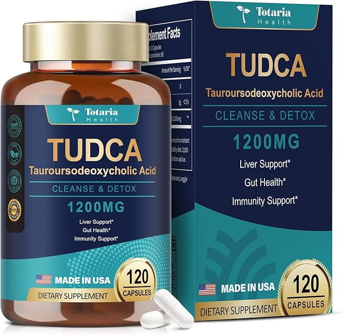 TUDCA Bile Salts 1200mg (Tauroursodeoxycholic Acid), 120 Capsules, Ultra Strength Pure TUDCA Liver Supplements, Liver and Gallbladder Cleanse & Repair, Vegan