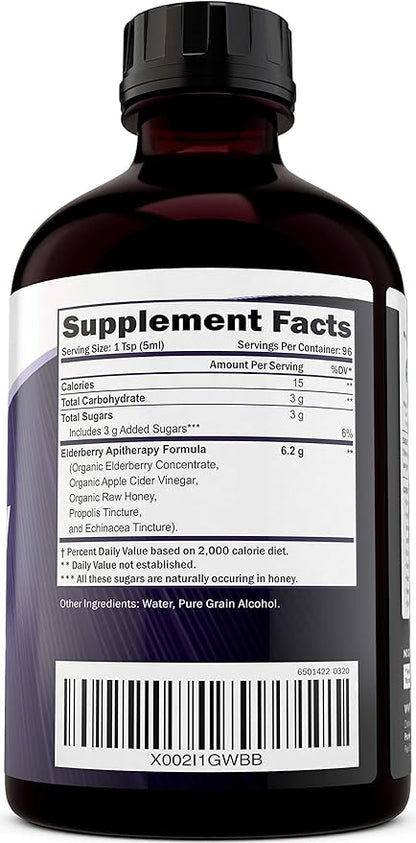 Purely Holistic Organic Elderberry Syrup for Adults & Kids (2+) - 16 fl oz - with Black Sambucus Elderberry, Propolis, Echinacea, Raw Honey & Apple Cider Vinegar - Immune Support and Immune Booster